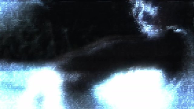 Intentional distortion artifacts (holographic transmission): a cute girl taking the viewer by hand and walking in a public park in the daylight (follow me). POV shot, cyborg memories.
