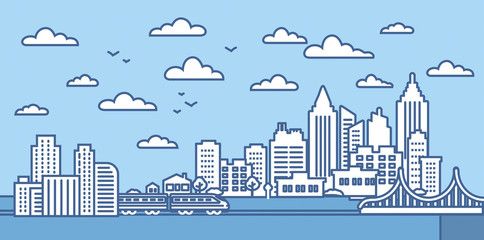 Obraz premium city skyline silhouette sky nature building illustration cityscape industry architecture business urban, tower pollution industrial construction factory power skyscraper 