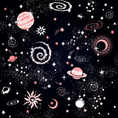 Fotobehang Kosmos Space Galaxy constellatie naadloze patroonprint kan worden gebruikt voor textiel, zodiac star yogamat, telefoonhoesje