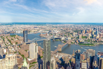 Manhattan aerial View with its bridges, Brooklyn Bridge and Manhattan Bridge