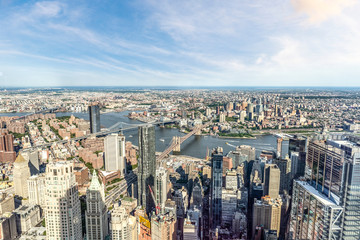 Manhattan aerial View with its bridges, Brooklyn Bridge and Manhattan Bridge