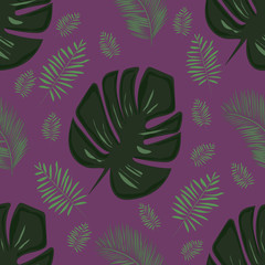 Vector seamless pattern with tropical leaves.
