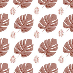 Vector seamless pattern with tropical leaves.