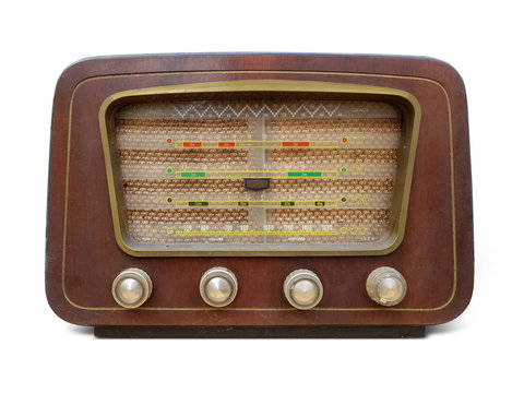 Old retro radio vintage. Old wooden retro style radio receiver vintage Radio, Speaker, Old, isolated white background