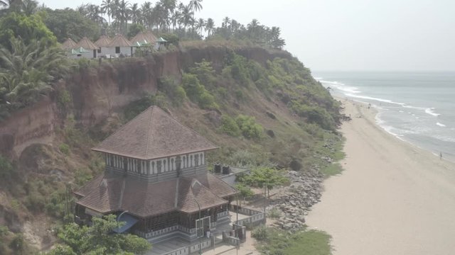Varkala beach in Kerala, India, 4k aerial ungraded/flat