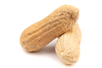 dried  peanuts with shell on white background