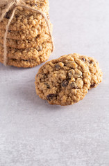Cinnamon Raisin Oatmeal Cookies on a Gray Table