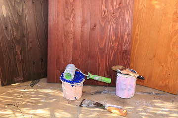 Painting wooden walls during the repair. Making wooden backgrounds for a photo with your own hands....
