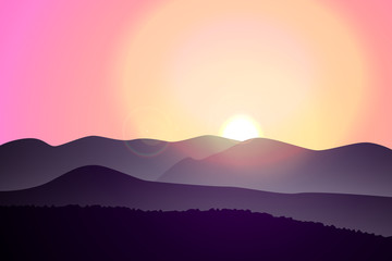 Sunrise landscape on sky purple at mountain.