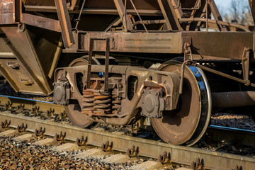 Rail transportation. Old freight car and railway track