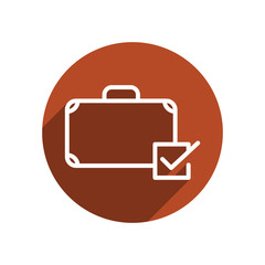 Verified travel baggage flat icon. Suitcase with tick sign. Luggage passed airport control.