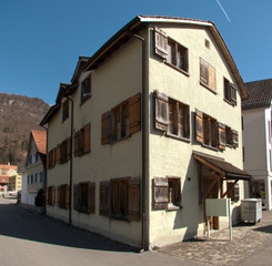 Traditional Swiss house with shutters in Walenstadt, Sankt Gallen
