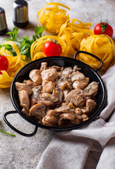 Stewed chicken fillet with mushrooms