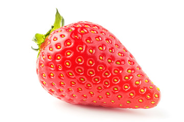 Red strawberry isolated on white background, close up view