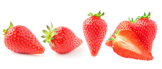 Red strawberry isolated on white background, close up view