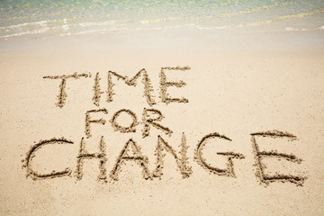 Time For Change Text In Sand On Beach