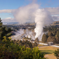 Fototapeta premium Green energy - Wairakei geothermal power plant pipeline steam, New Zealand