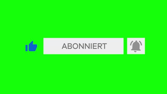 Mouse Clicking a Like Button, Subscribe Button and Bell Notification with chroma key green background - German
