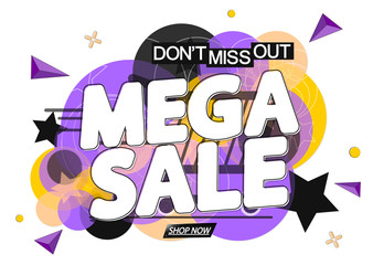 Mega Sale, banner design template, discount tag, don’t miss out, vector illustration