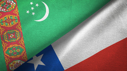 Turkmenistan and Chile two flags textile cloth, fabric texture
