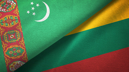 Turkmenistan and Lithuania two flags textile cloth, fabric texture