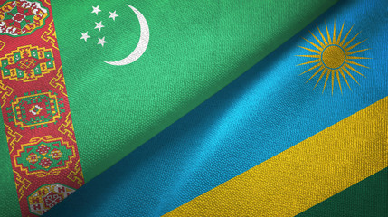 Turkmenistan and Rwanda two flags textile cloth, fabric texture