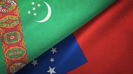 Turkmenistan and Samoa two flags textile cloth, fabric texture