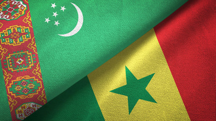Turkmenistan and Senegal two flags textile cloth, fabric texture