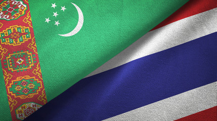 Turkmenistan and Thailand two flags textile cloth, fabric texture