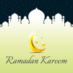Obraz na płótnie Canvas Ramadan greeting or invitations design islamic, stars and moon on gold and violet background. Place for text. Vector illustration.