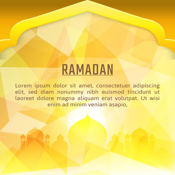 Ramadan greeting or invitations design islamic, stars and moon on gold and violet background. Place for text.  Vector illustration.