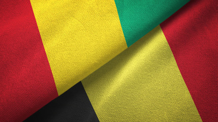 Guinea and Belgium two flags textile cloth, fabric texture 
