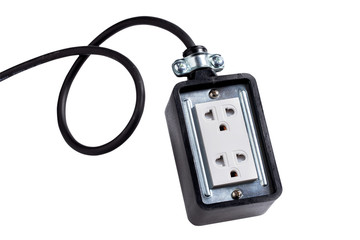 Electrical outlet in black rubber box