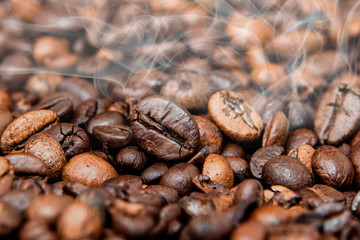 Mixture of different kinds of coffee beans. Coffee Background