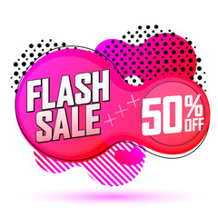 Flash Sale, banner design template, discount tag, 50% off, app icon, vector illustration