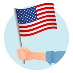 United States flag in hand icon