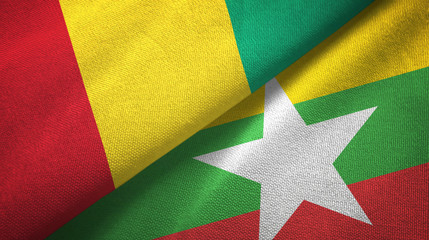 Guinea and Myanmar two flags textile cloth, fabric texture
