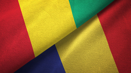 Guinea and Romania two flags textile cloth, fabric texture