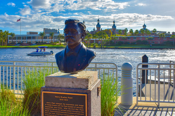 Tampa Bay, Florida. March 02, 2019 . Henry Bradley Plant bust at riverwalk in downtown area.