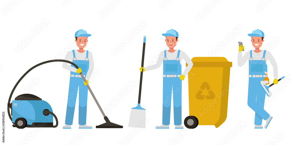Poster janitor vector character design. presentation in various action. no4