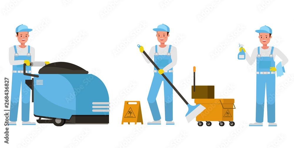 Poster janitor vector character design. presentation in various action. no3