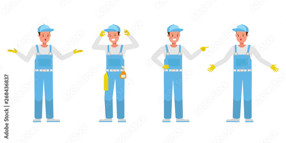 Poster janitor vector character design. presentation in various action. no6