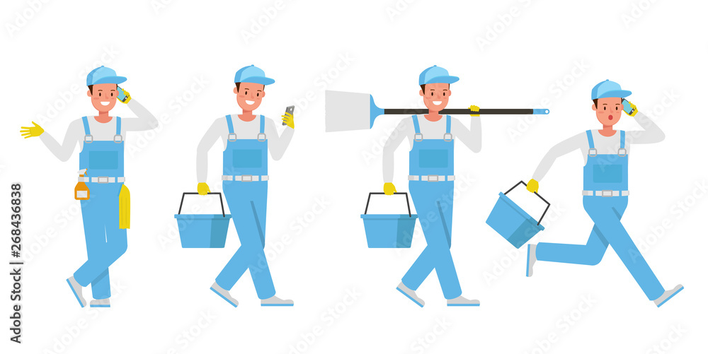Poster janitor vector character design. presentation in various action. no5