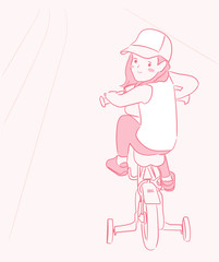 kid girl riding a bike hand drawing character vector design