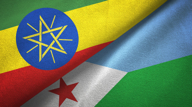 Ethiopia and Djibouti two flags textile cloth, fabric texture