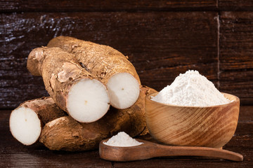Raw yucca starch - Manihot esculenta. Text space