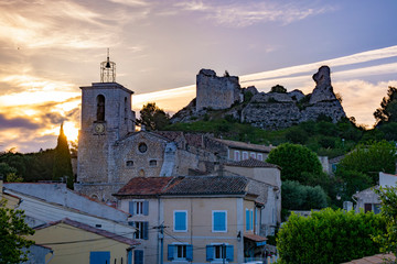 View on traditional medieval houses and castle ruines in Provence, South of France, vacation and...