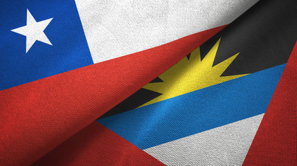 Chile and Antigua and Barbuda two flags textile cloth, fabric texture 