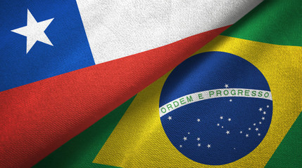 Chile and Brazil two flags textile cloth, fabric texture 