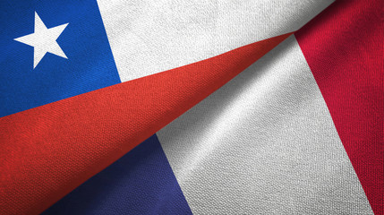 Chile and France two flags textile cloth, fabric texture